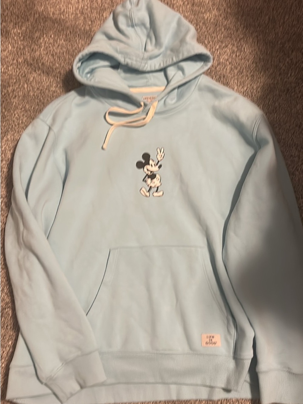 Life Is Good Baby Blue Mickey Patch Pullover Hoodie